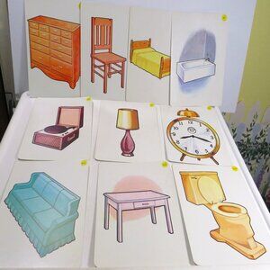 Peabody 60s Household Items, Furniture (10) cards Vintage Artwork Record Player